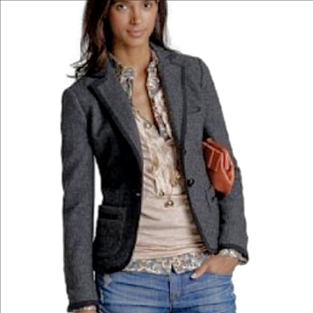J.CREW DARK CHARCOAL PREPPY SCHOOLBOY WOOL BLAZER WITH BLACK TRIM - Picture 2 of 12